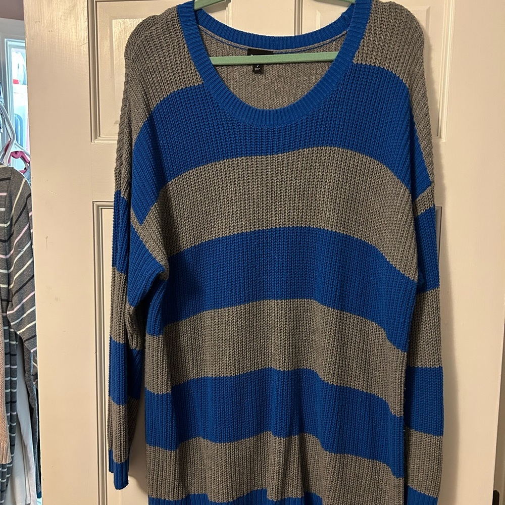 Torrid Blue and Gray Striped Sweater